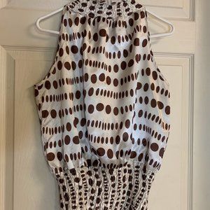 JAIME NICOLE  SIZE LARGE WHITE WITH BROWN POLYESTER BLOUSE  ***NEW***